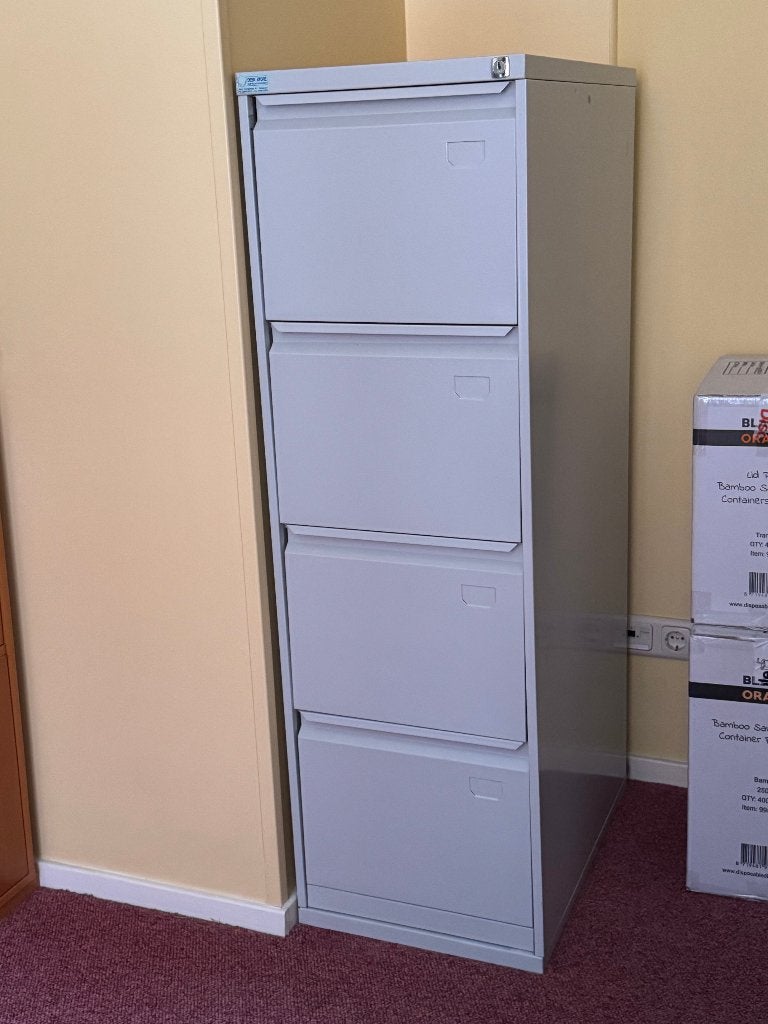 Hangmappenkast met 4 laden (A4), Ophalen, Gebruikt, 100 tot 150 cm, Lichtgrijs metaal