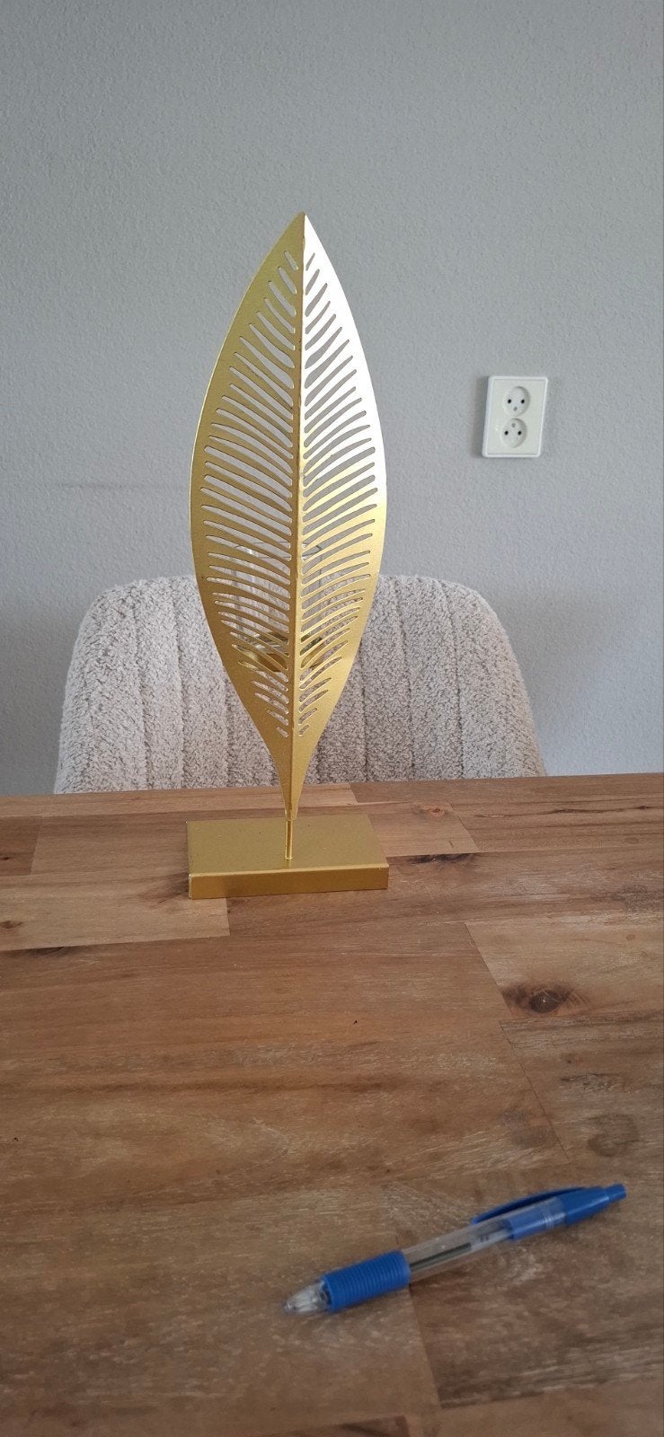 huisdecoratie: gouden Veer met waxinelichthouder, Huis en Inrichting, Ophalen of Verzenden, Waxinelichthouder