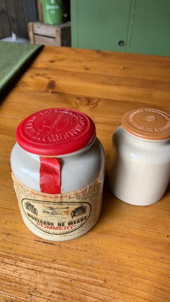 2 brocante Franse mosterd potjes, Antiek en Kunst, Curiosa en Brocante, Ophalen of Verzenden