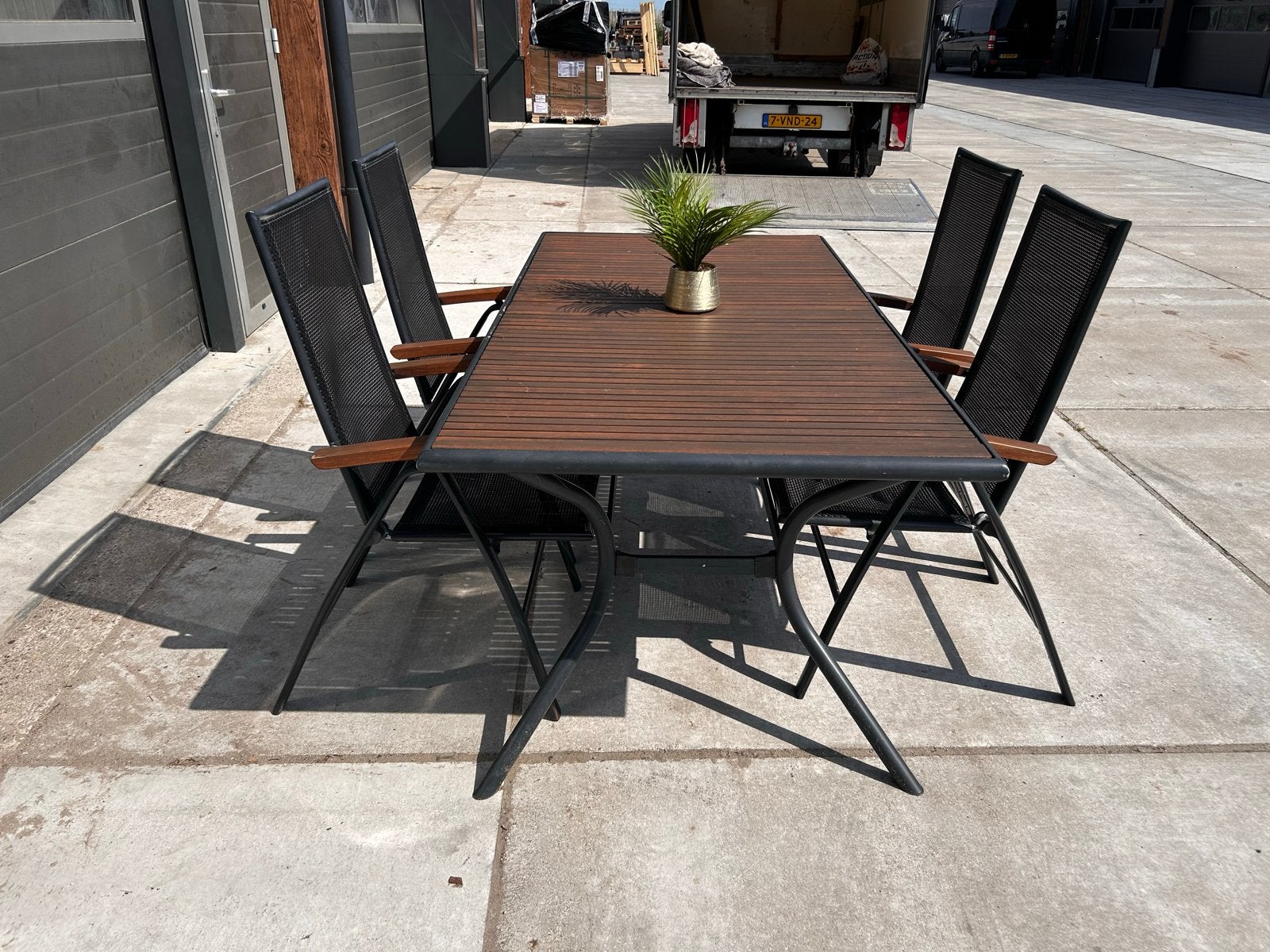 Mooie teakhouten tuinset met 4 verstelbare stoelen, Tuin en Terras, 4 zitplaatsen, Gebruikt, ., Teakhout