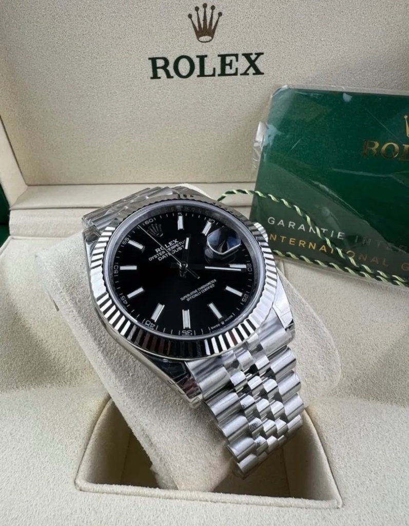 Rolex Datejust Black 41MM, Sieraden, Tassen en Uiterlijk, Staal, Polshorloge, Nieuw, Ophalen of Verzenden