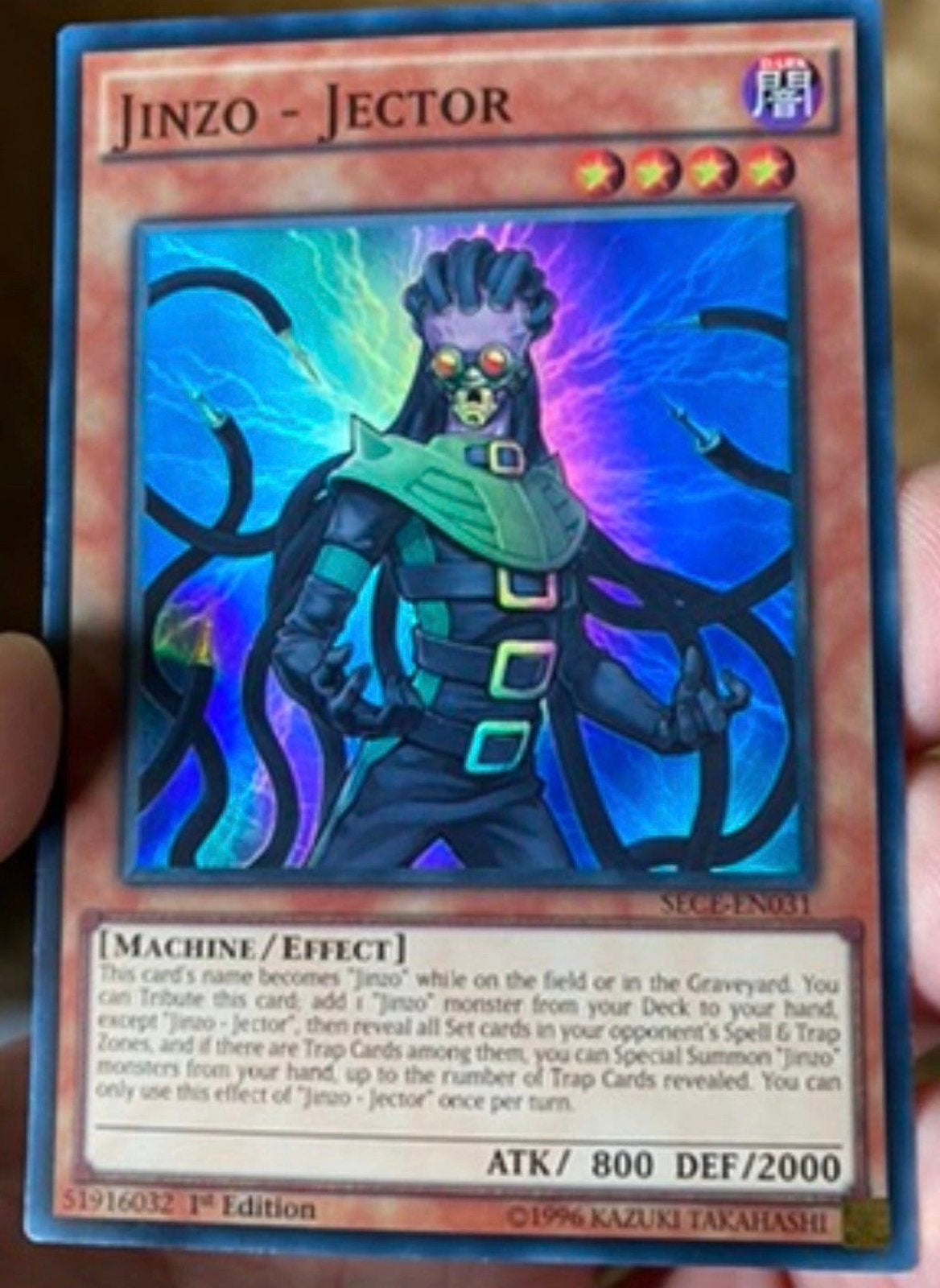 Yu-Gi-Oh! Jinzo - Jector SECE 1st Edition !, Ophalen of Verzenden, Zo goed als nieuw, Losse kaart, Foil
