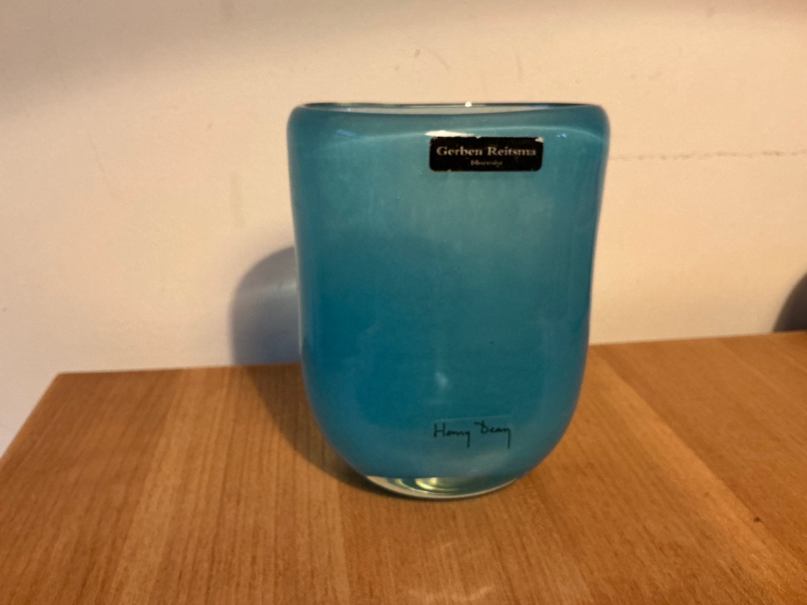 Henri Dean vaas - mondgeblazen glas - Blauw, Ophalen of Verzenden, Zo goed als nieuw, Blauw, Glas