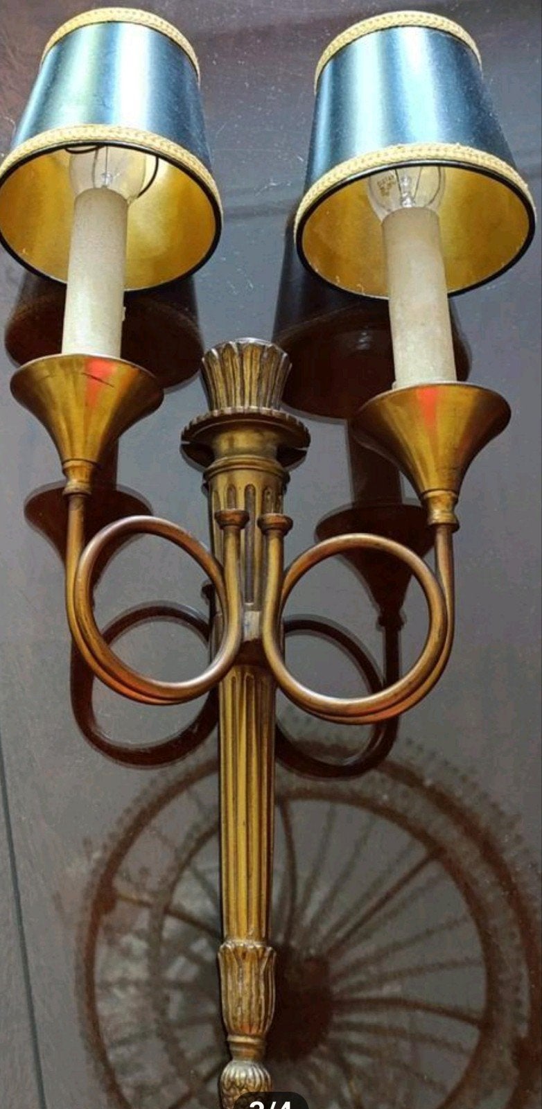 Antieke Empire lamp met zwarte lampenkapjes, Ophalen of Verzenden