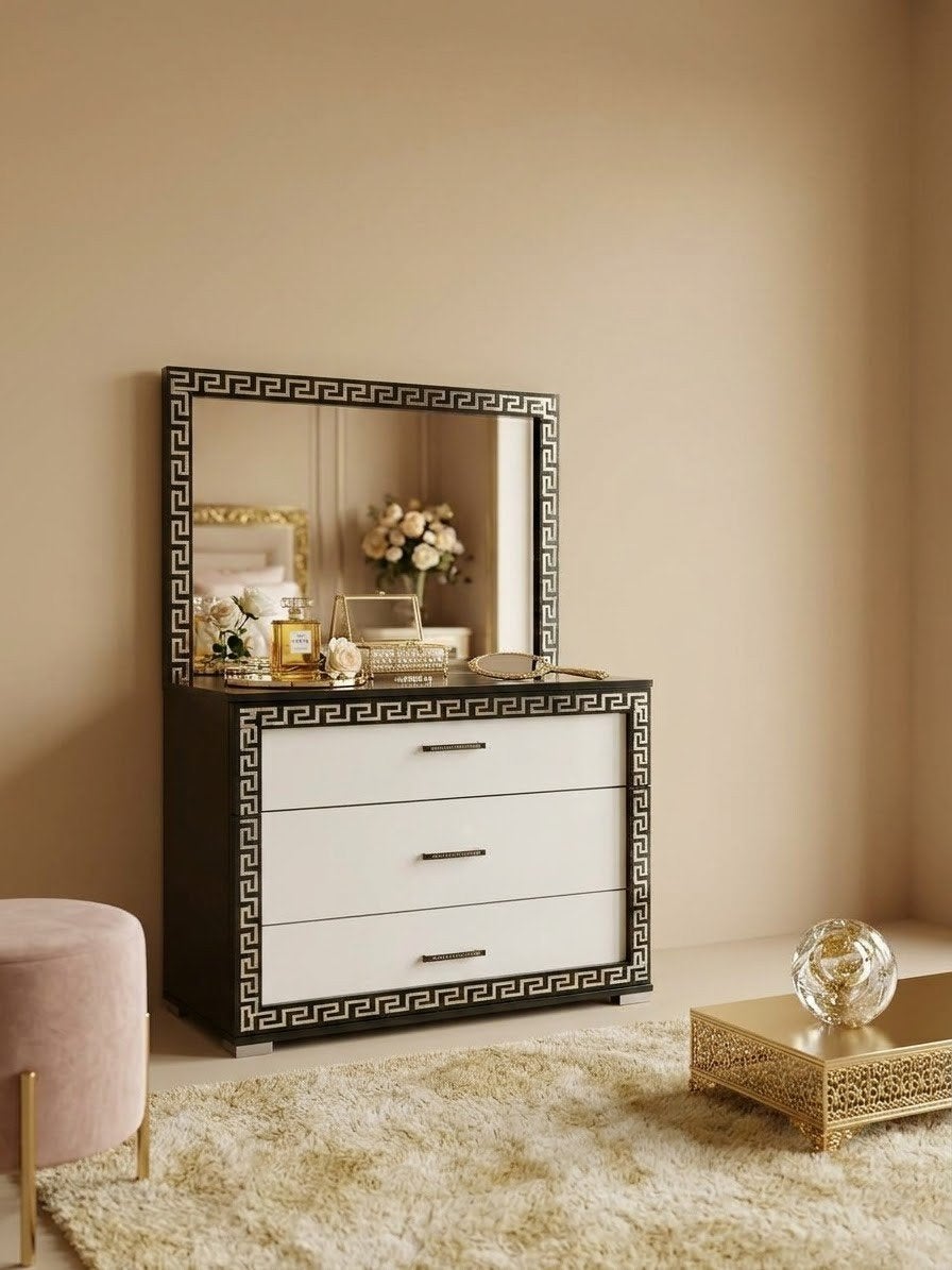 Luxe Moderne Kaptafel  Commode met Grote Spiegel, Ophalen, 100 tot 150 cm, Met lade(s), 25 tot 50 cm
