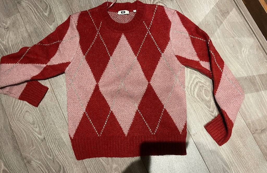 WE ruit trui roze rood ZGAN XS, WE, Ophalen of Verzenden, Zo goed als nieuw, Maat 34 (XS) of kleiner