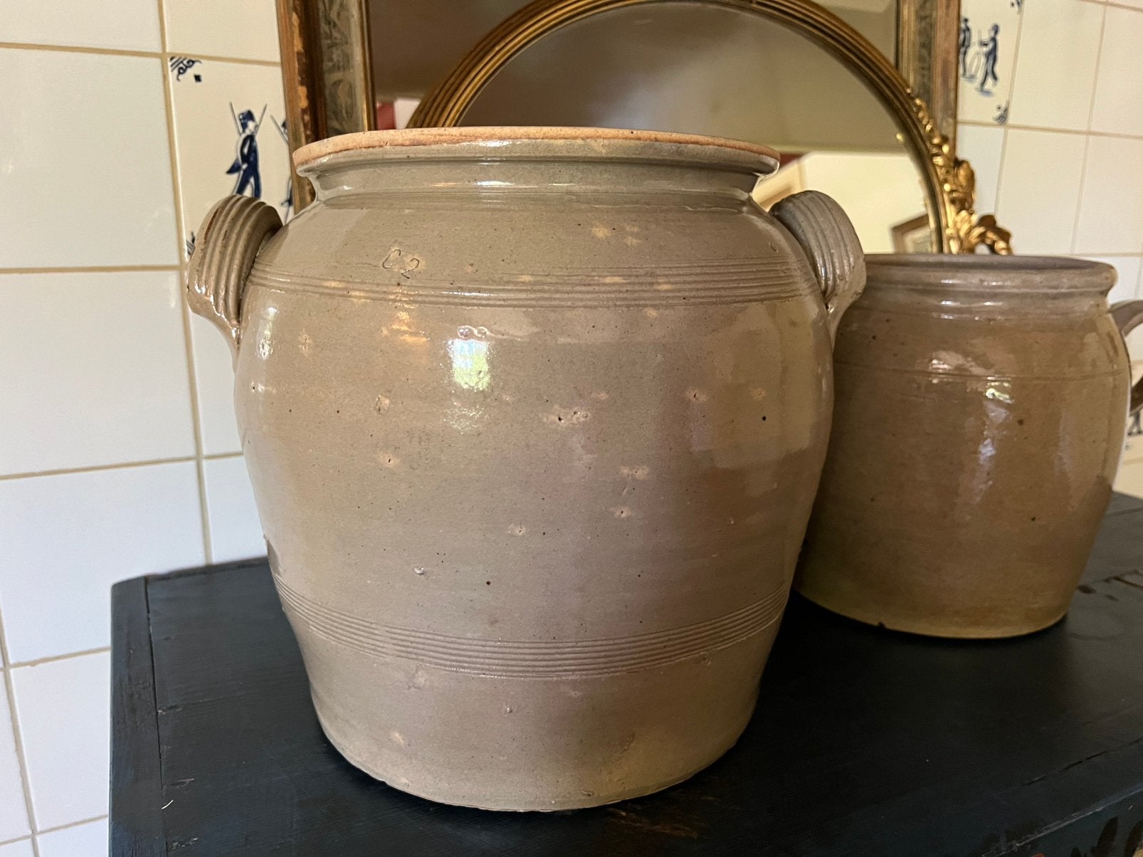 Antieke oude Franse aardewerk grote grespot, Ophalen of Verzenden