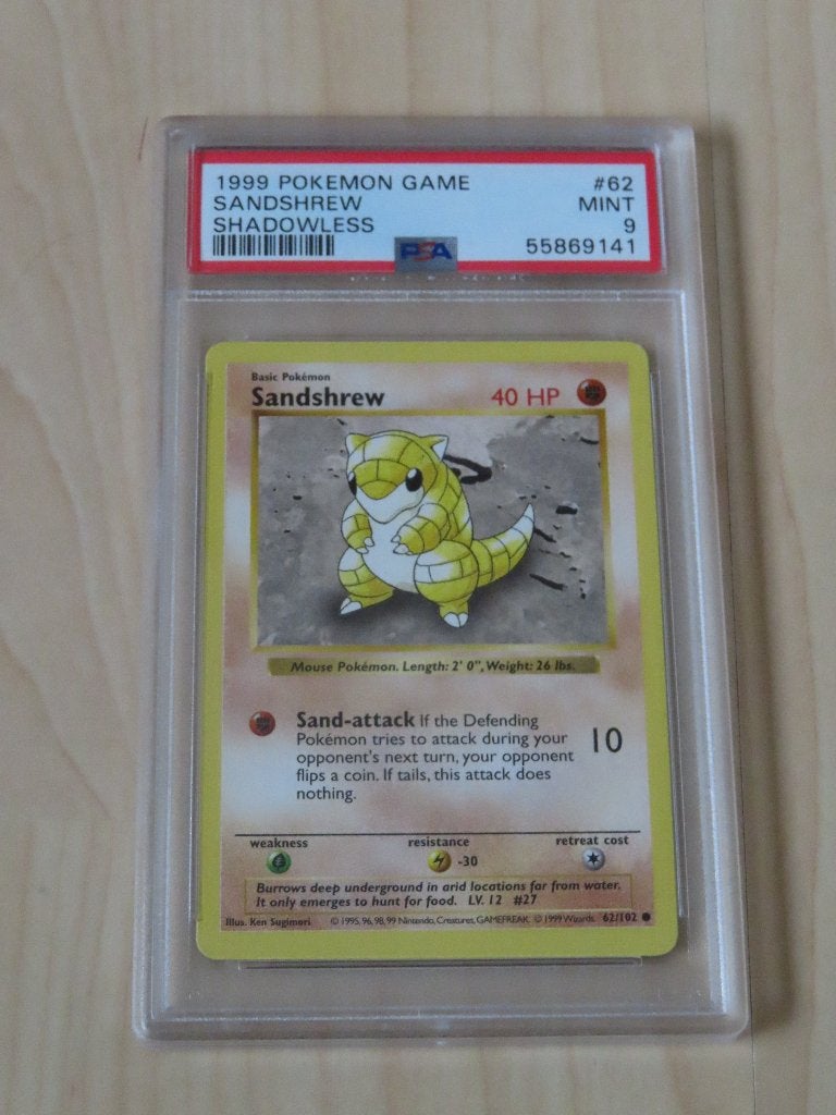 Pokemon Sandshrew [Shadowless] #62 Pokemon Base Set PSA 9, Ophalen of Verzenden, Zo goed als nieuw, Losse kaart