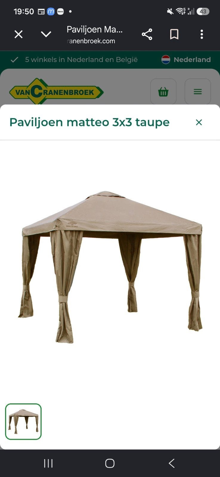 Paviljoen  Matteo 3x3 taupe - Nieuw in verpakking, Ophalen, Partytent, Minder dan 4 meter, Nieuw