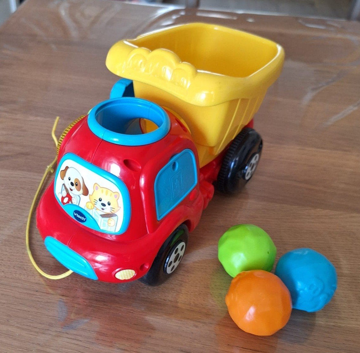 Kiepauto met geluid en drie balletjes, Ophalen, Gebruikt