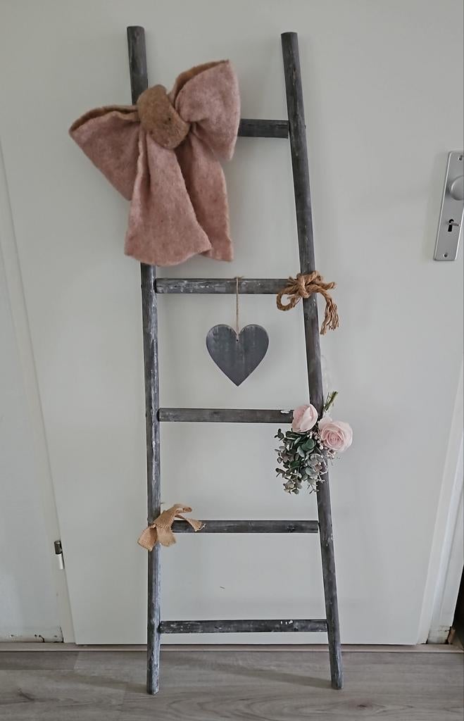 Decoratie ladder hout landelijk brocant romantisch, Huis en Inrichting, Ophalen
