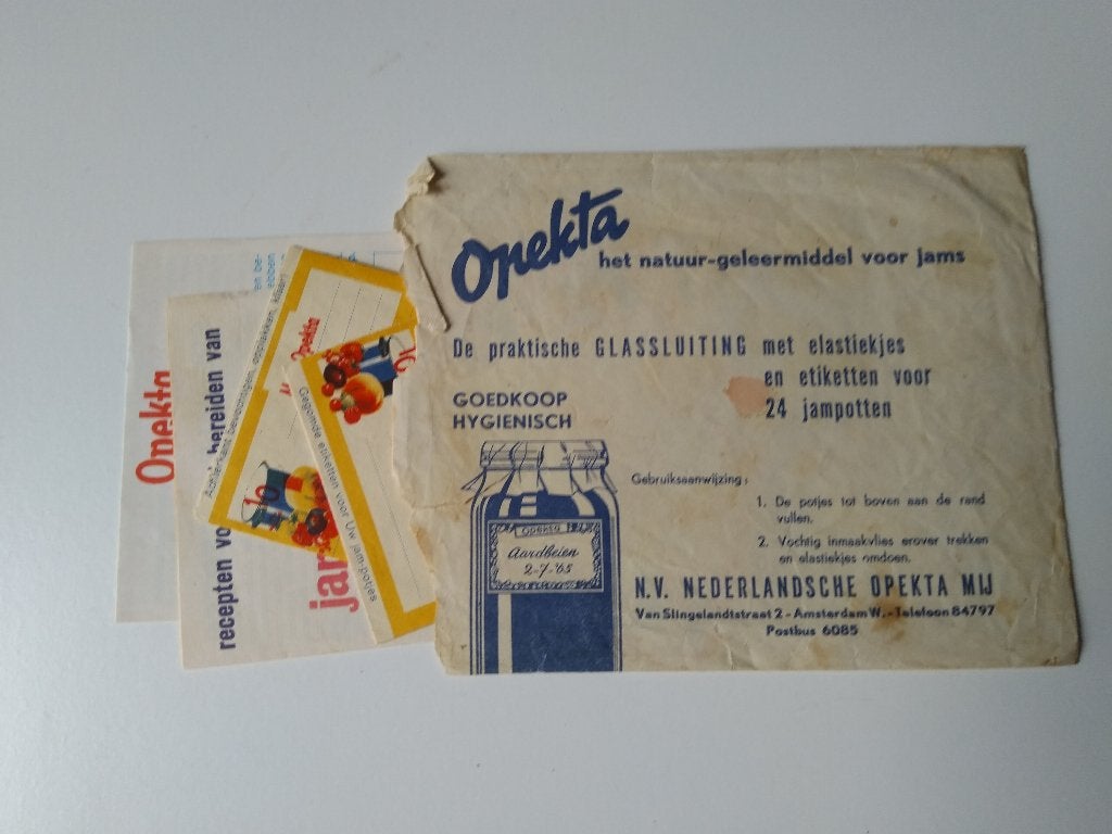 Opekta vintage receptenboekje met etiketten jaren 50/60, Ophalen of Verzenden