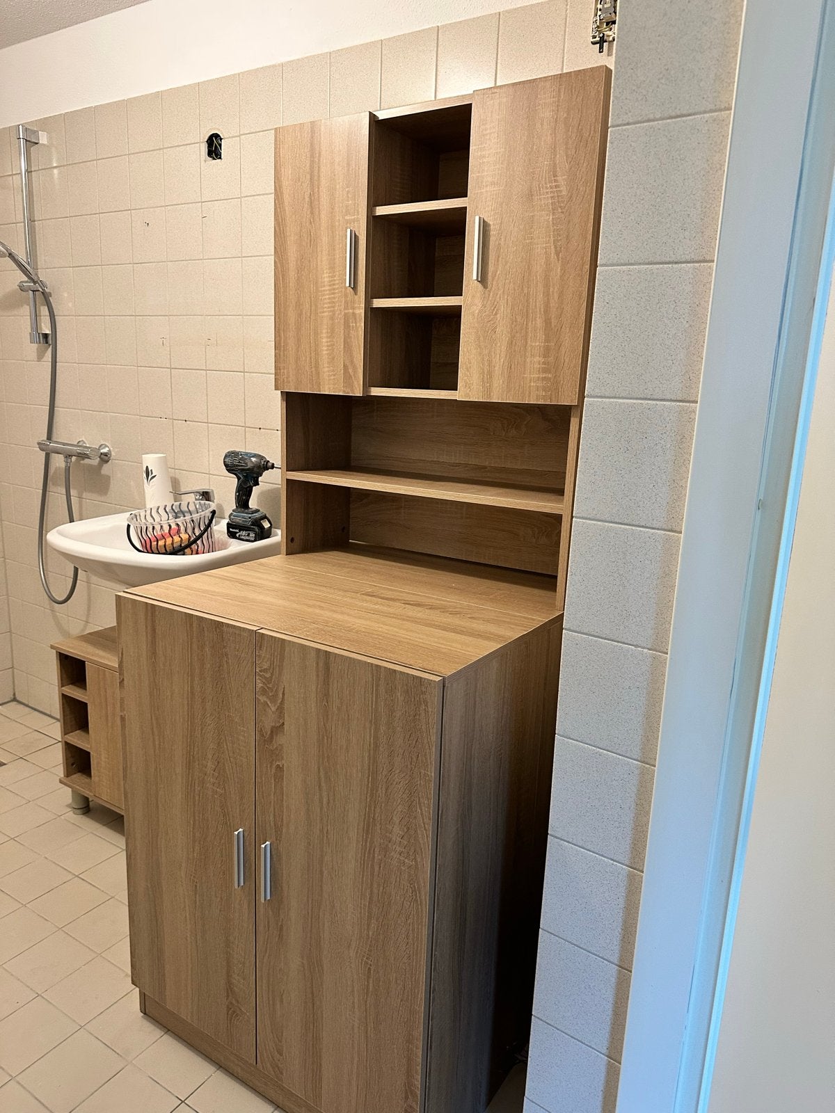 Badkamerkast met opbergruimte en wasmachine-ombouw, Ophalen, Nieuw