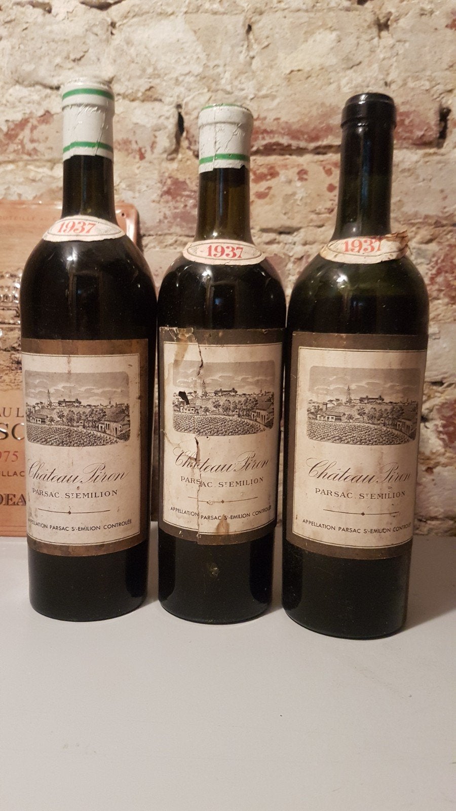 Château Piron 1937 - Parsac St-Émilion - 3 flessen, Ophalen of Verzenden, Gebruikt, Frankrijk, Rode wijn