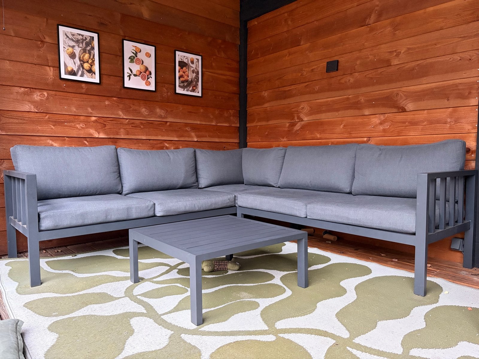 Loungebank met salontafel - Grijs aluminium, Ophalen, 5 zitplaatsen, Aluminium, Zo goed als nieuw