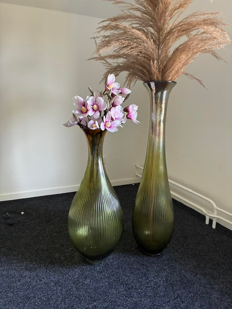 Mondgeblazen Colmore by Diga vazen groen/bruin, Huis en Inrichting, Woonaccessoires | Vazen, Ophalen, 75 cm of meer, Groen, Glas
