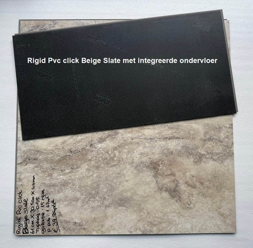 Pvc click Beige Slate met integreerde ondervloer €16,95m2, 75 m² of meer, Beige, Nieuw, Ophalen of Verzenden