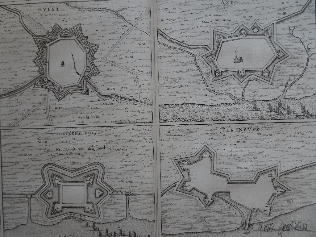 gravure vesting Hulst Terneuzen Axel Liefkenshoek Blaeu 1652, Antiek en Kunst, Kunst | Etsen en Gravures, Verzenden, Cartografie
