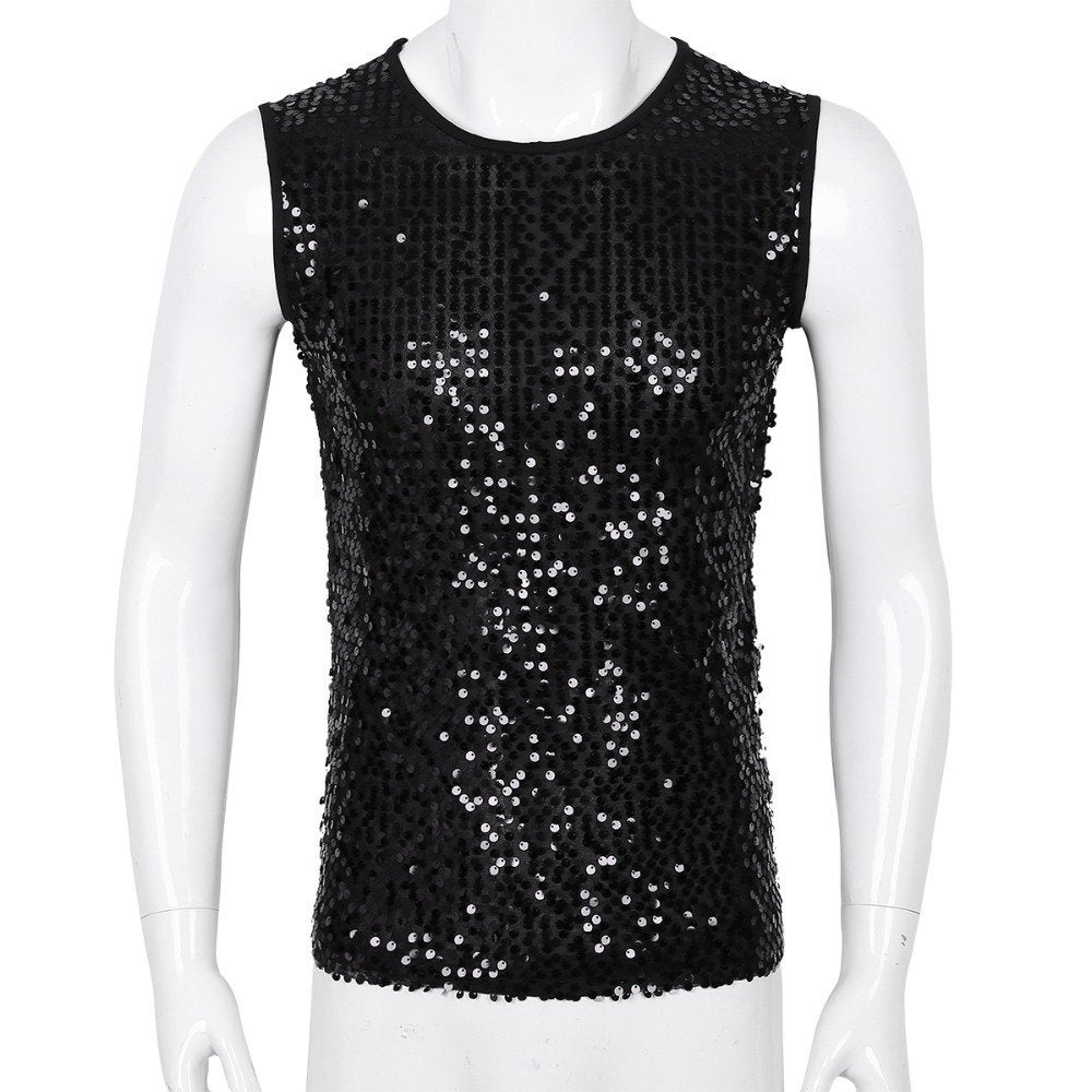 Zwart heren glitter hemd mannen shirt top festival glimmend, Verzenden, Nieuw, Overige maten, Overige thema's