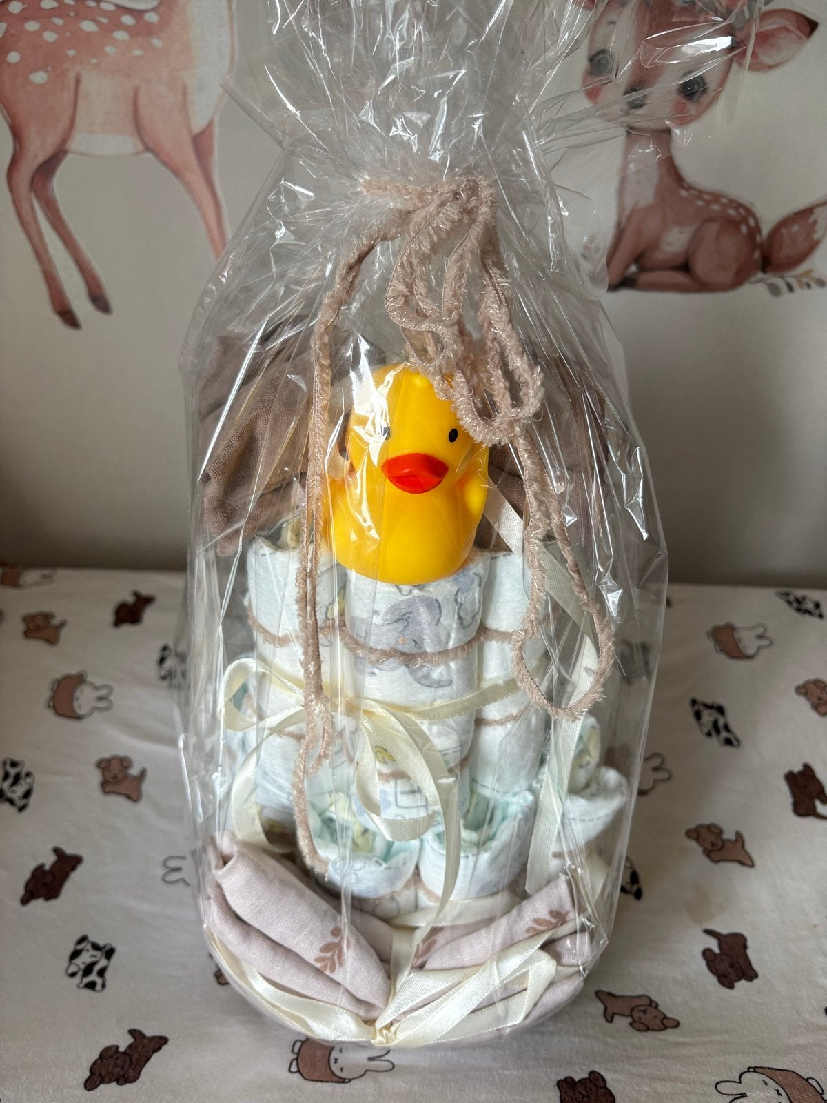 Luiertaart unisex met badeendje en hydrofiele doeken, Ophalen, Nieuw, Kraamcadeau