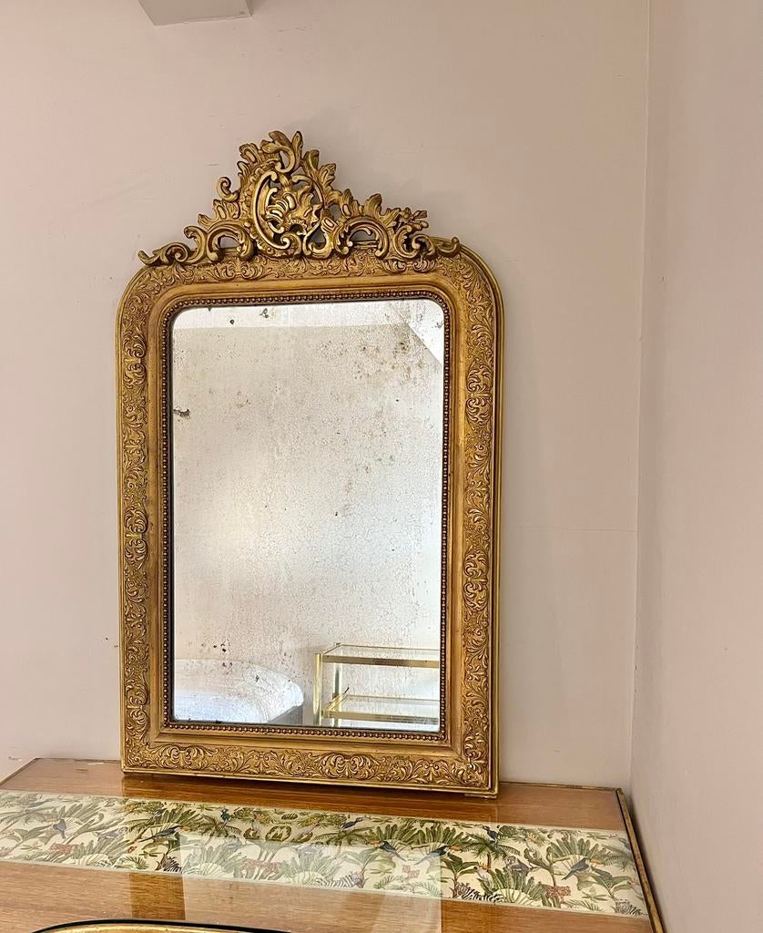 Antieke kuifspiegel 106x66cm, Antiek en Kunst, Ophalen of Verzenden, Rechthoekig