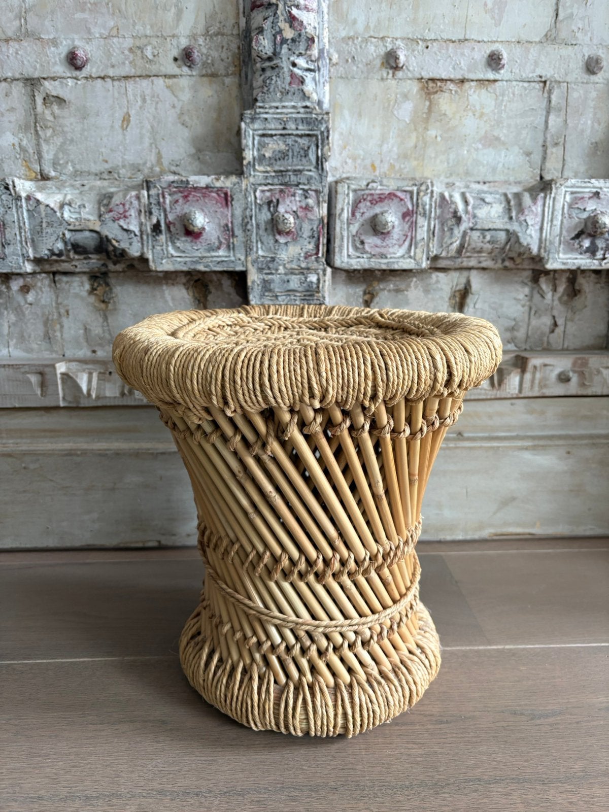 Boho Ibiza plantenkrukje - kruk van bamboe met touw, Ophalen of Verzenden, Nieuw, Overige materialen