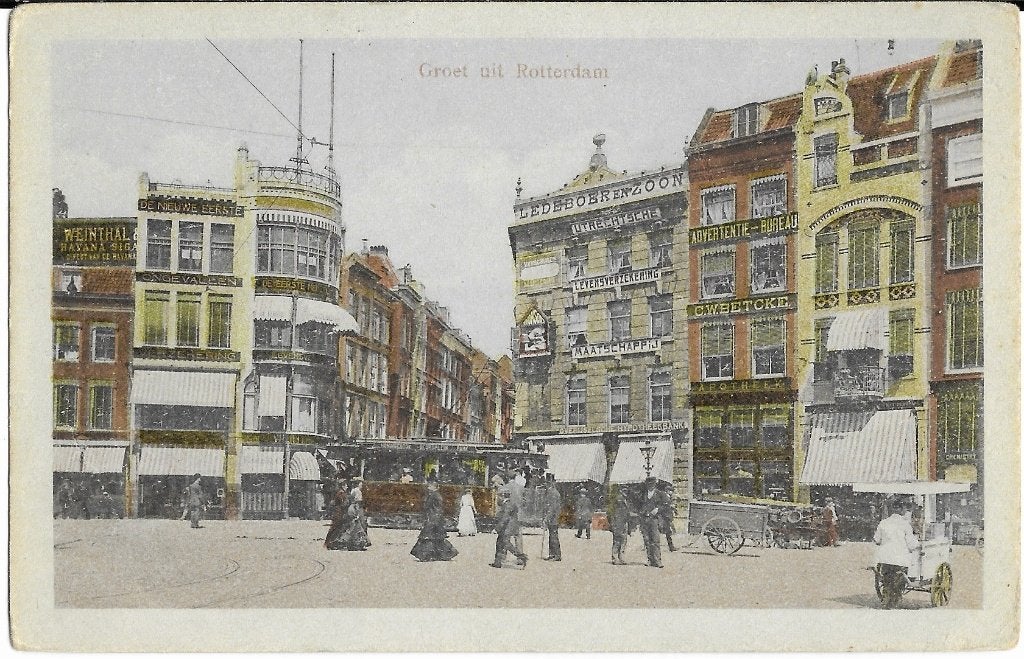 Rotterdam, tram, handkar, vrouwen, volk, Ledeboer, Betcke, Verzenden, Voor 1920, Ongelopen, Zuid-Holland