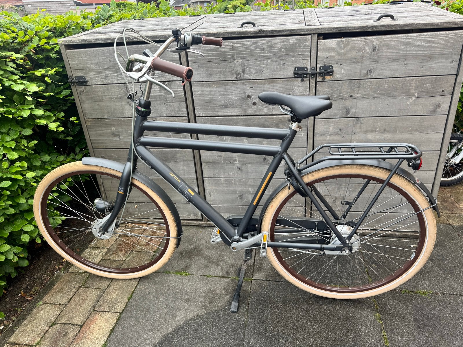 Cortina U5 Herenfiets - Mat Zwart, Fietsen en Brommers, Fietsen | Dames | Damesfietsen, Terugtraprem, Gebruikt, Versnellingen