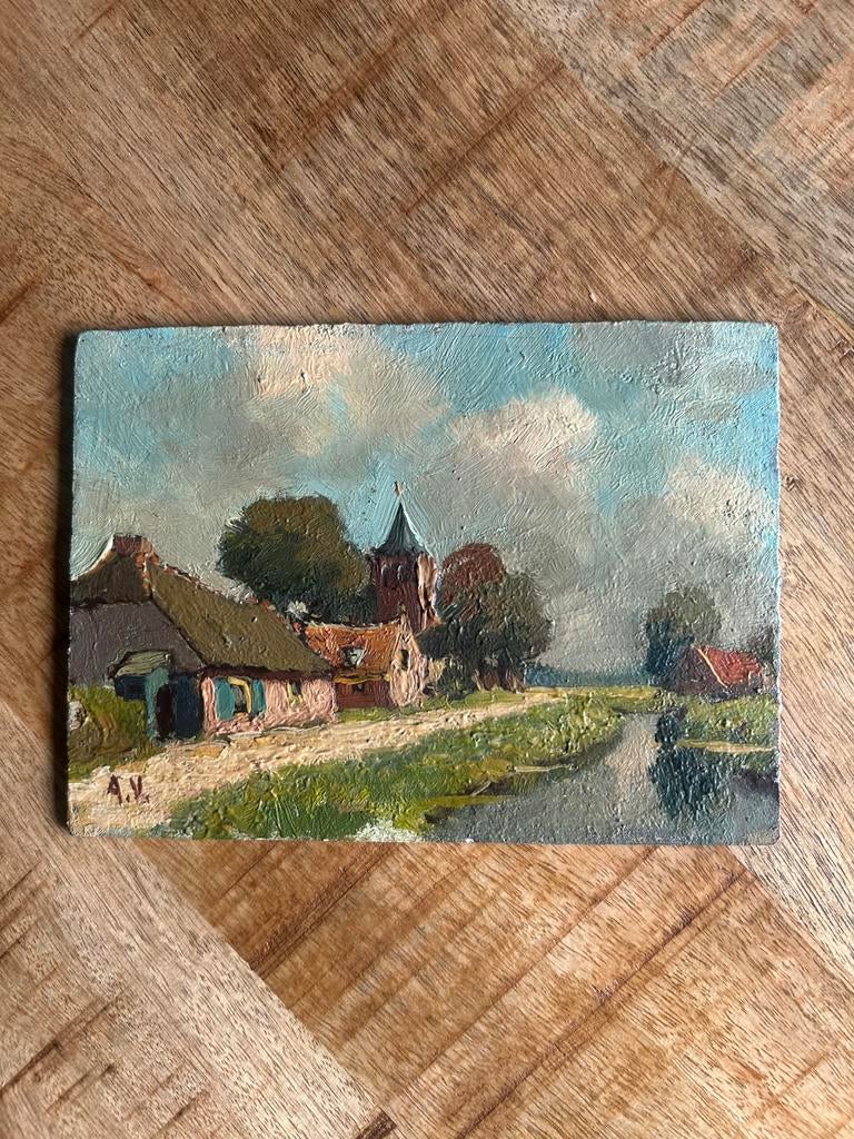 Schilderijtje op houten paneeltje 18cm x 13cm, Antiek en Kunst, Kunst | Schilderijen | Klassiek, Ophalen of Verzenden