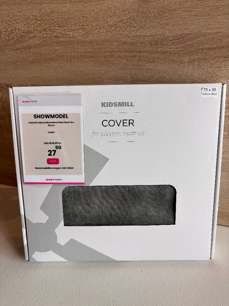 Kidsmill Velours Boxmatras Hoes Steel - 75x95 cm, Ophalen of Verzenden, Nieuw, Rechthoekig