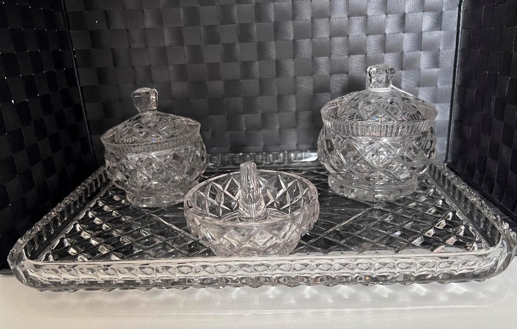 Art Deco Kaptafelset jaren 50/60 in wit helder glas, Antiek en Kunst, Ophalen of Verzenden