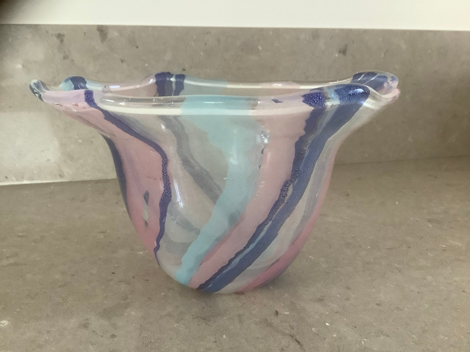 Vera Walrus glazen schaal, roze, blauw, aqua, Ophalen