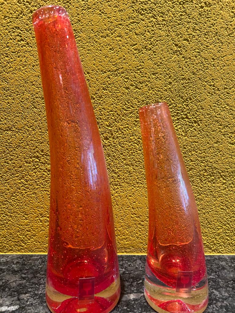 Set van 2 JDC Glass vazen - Oranje met bubbels, Huis en Inrichting, Ophalen of Verzenden, Zo goed als nieuw, Glas