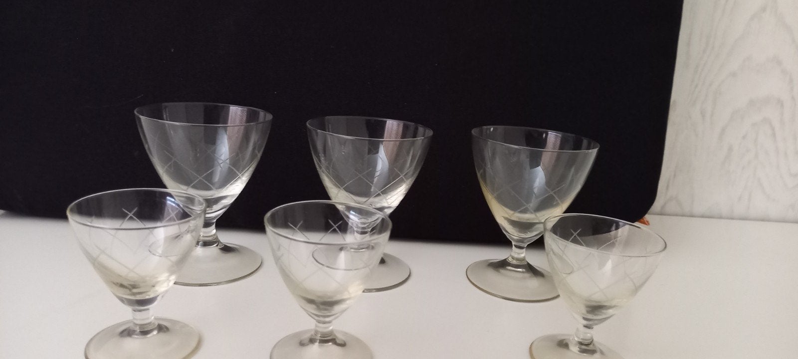 Set van 6 vintage borrelglaasjes met ruitpatroon, Ophalen of Verzenden