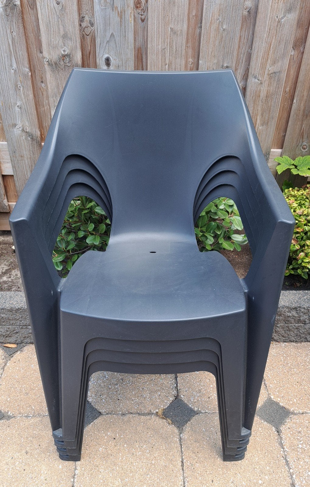 🌞 4 x KUNSTOF TUINSTOEL CURVER KUIPSTOEL STOEL ANTRACIET🪑, Ophalen, Zo goed als nieuw, Kunststof, Stapelbaar
