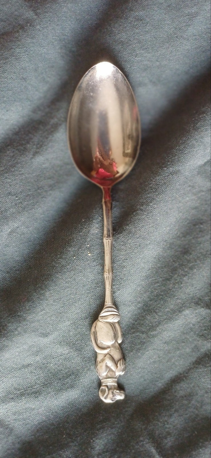 Antieke zilveren lepel met hondje, Ophalen of Verzenden