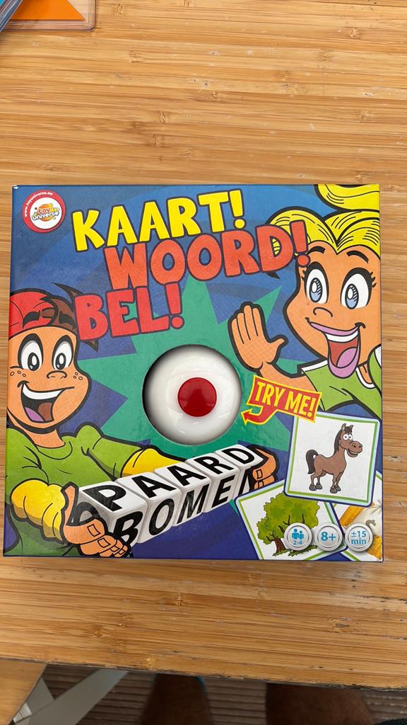 Kaart! Woord! Bel! - Leuk woordspel voor jong en oud, Hobby en Vrije tijd, Drie of vier spelers, Ophalen of Verzenden, Gebruikt