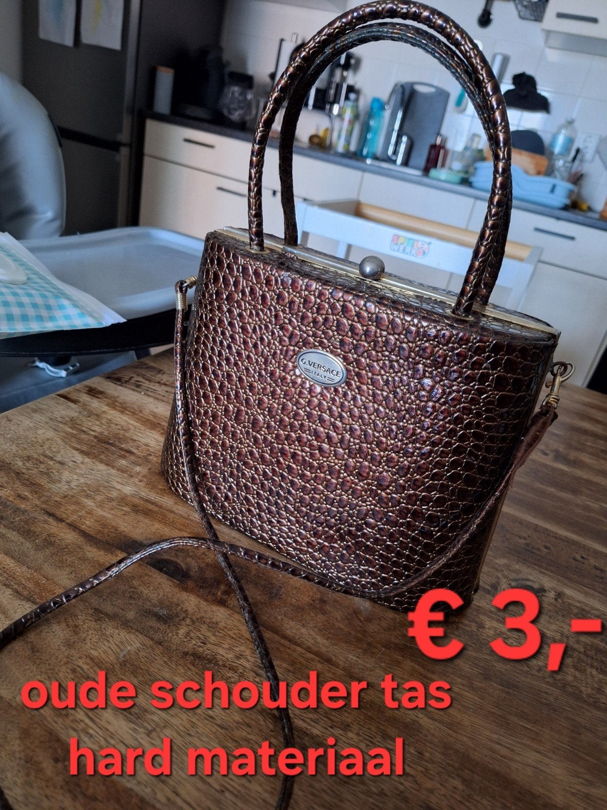 Vintage hard cover schoudertas, Ophalen of Verzenden, Gebruikt, Bruin, Schoudertasje
