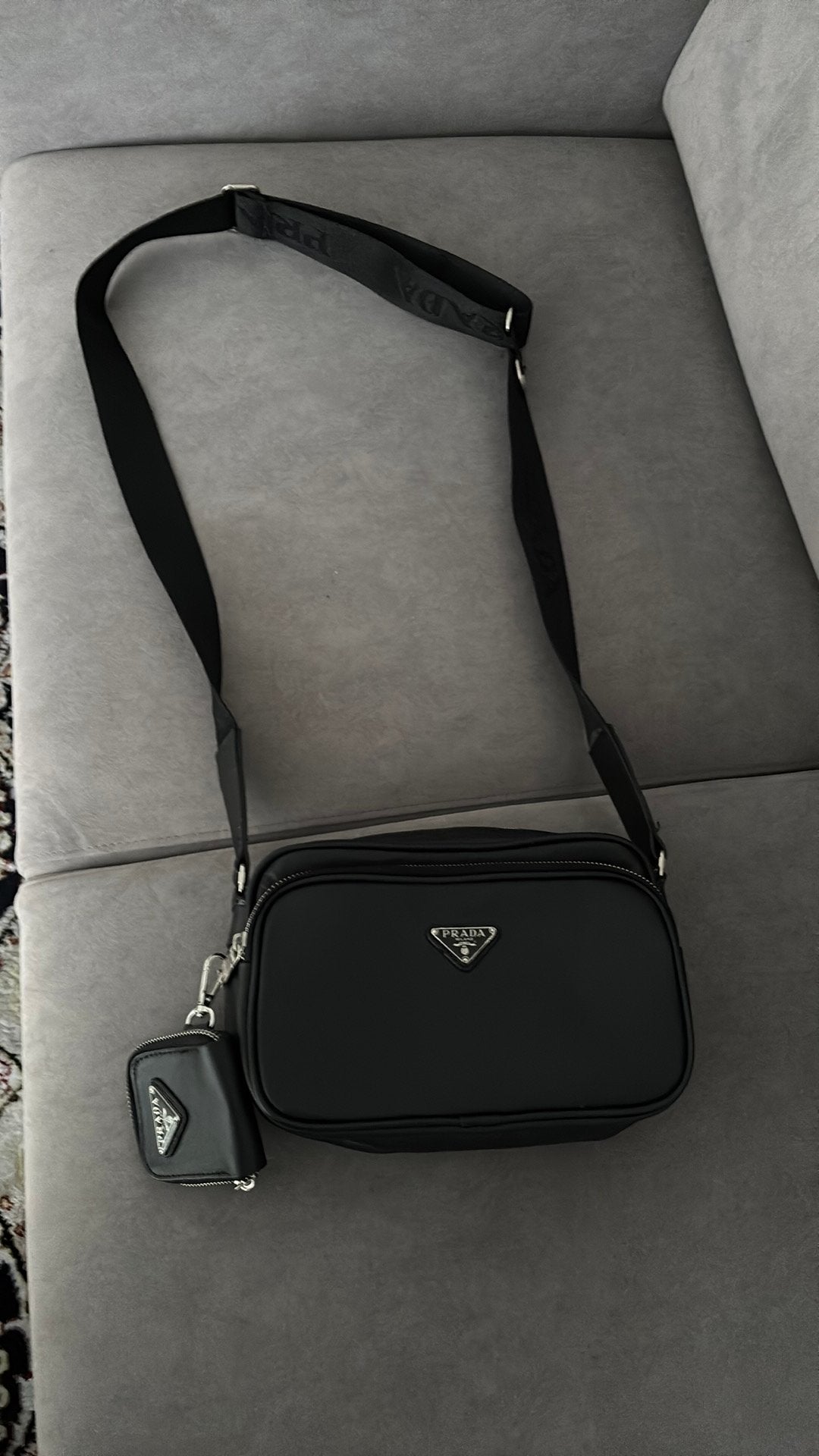 Prada schoudertas heren 1:1 AA+ kwaliteit, Zwart, Nieuw, Leer, Ophalen