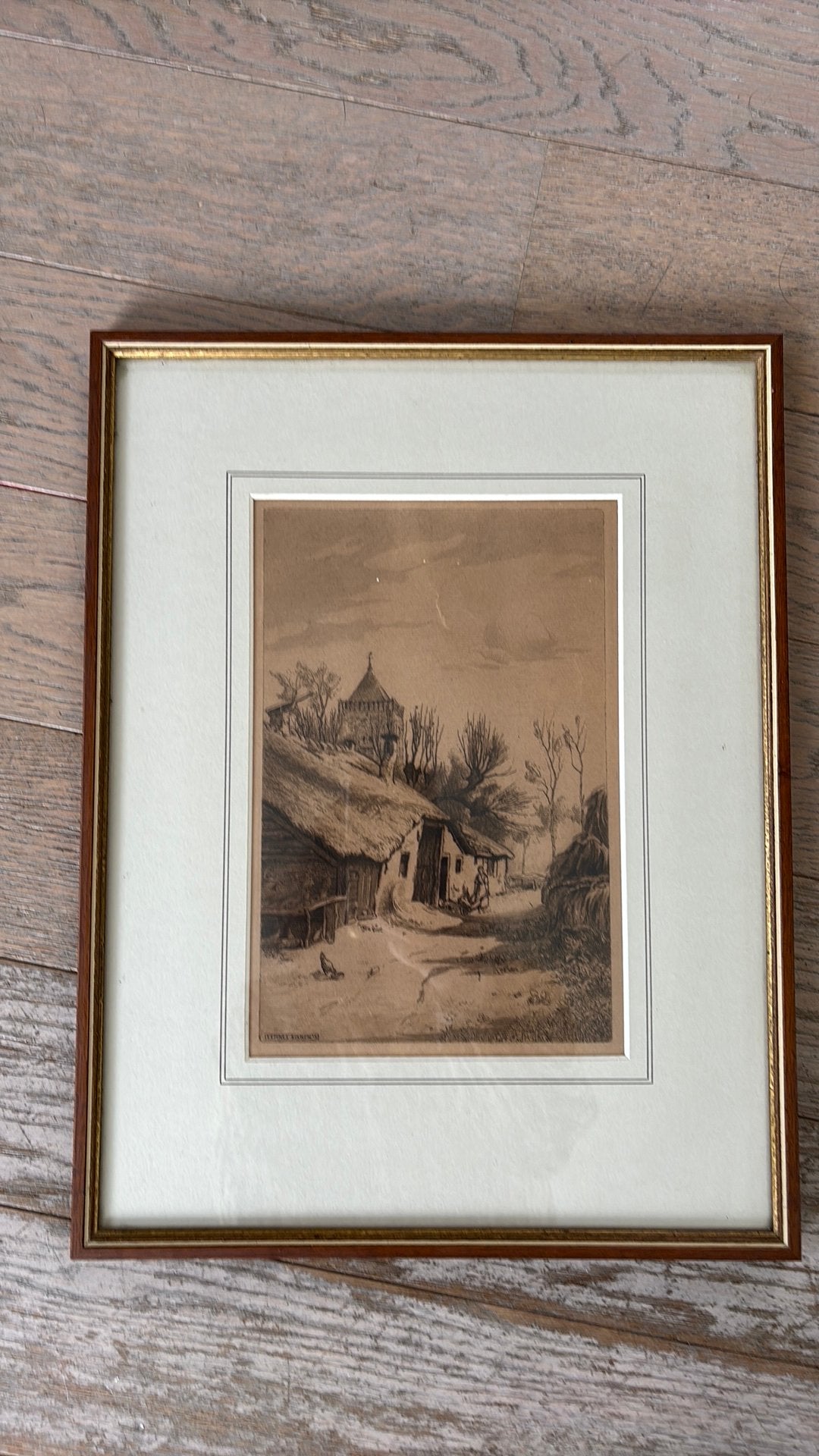 Oude boerderij met 't Dikke Torentje, Wakkerendijk 210, Ophalen, Ingelijst, 1800 - 1899, Ets