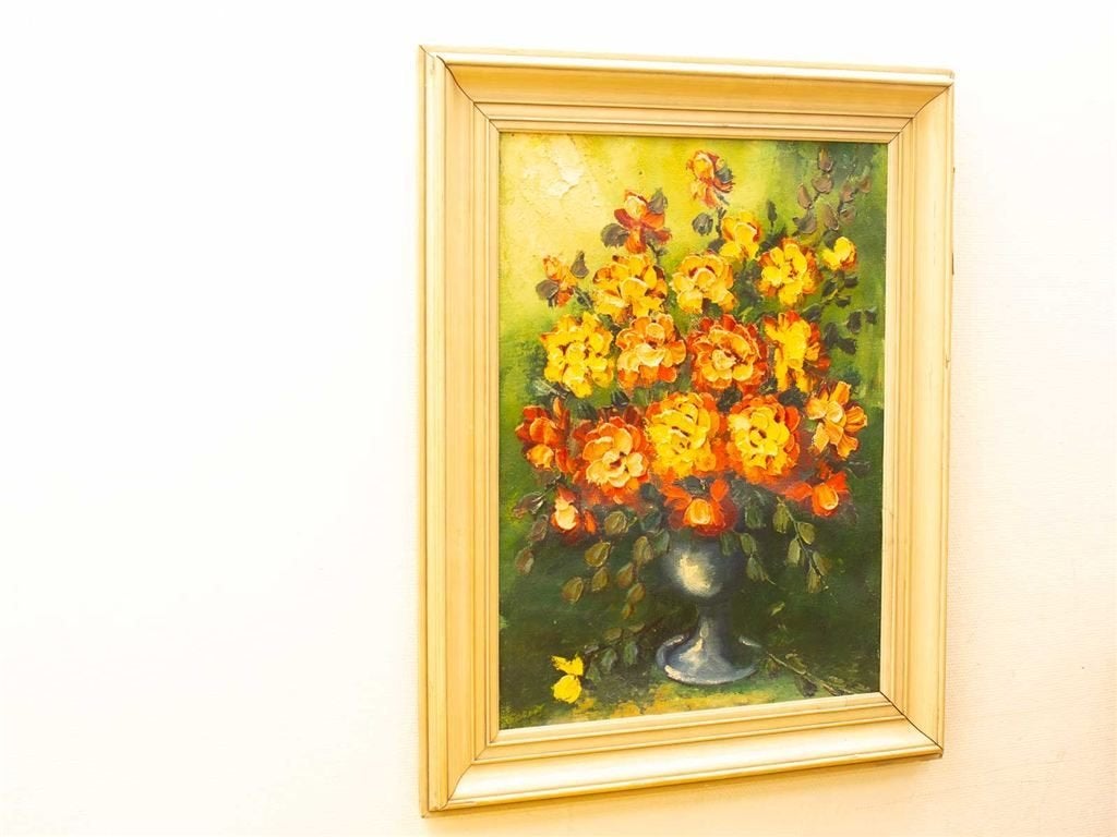 Schilderij vaas met bloemen 34554, Ophalen of Verzenden, Gebruikt, Minder dan 50 cm, Schilderij