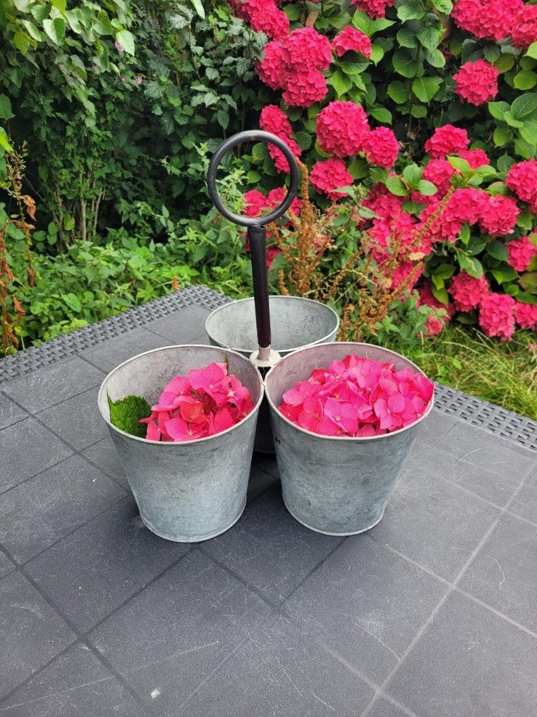 3 metalen bloempotten aan elkaar, ., Rond, Nieuw, Ophalen of Verzenden