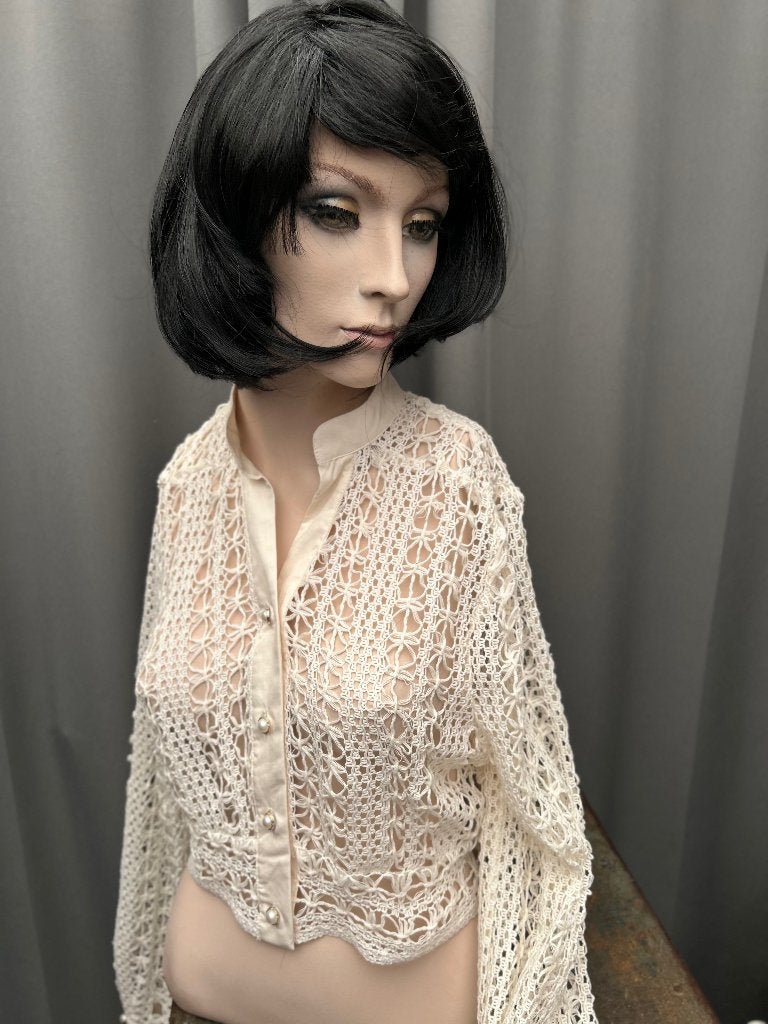 Zomer Blouse, gehaakt, kant, parelknoopjes, 45 cm lang, S/M, Wit, Nieuw, Ophalen of Verzenden, X
