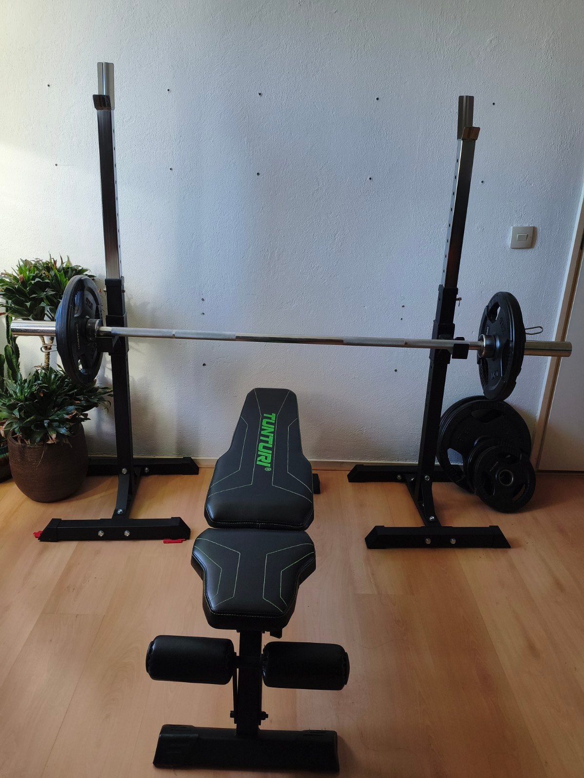 Halterset met halterbank en squat rack, Ophalen, Gebruikt, Benen, Halterset