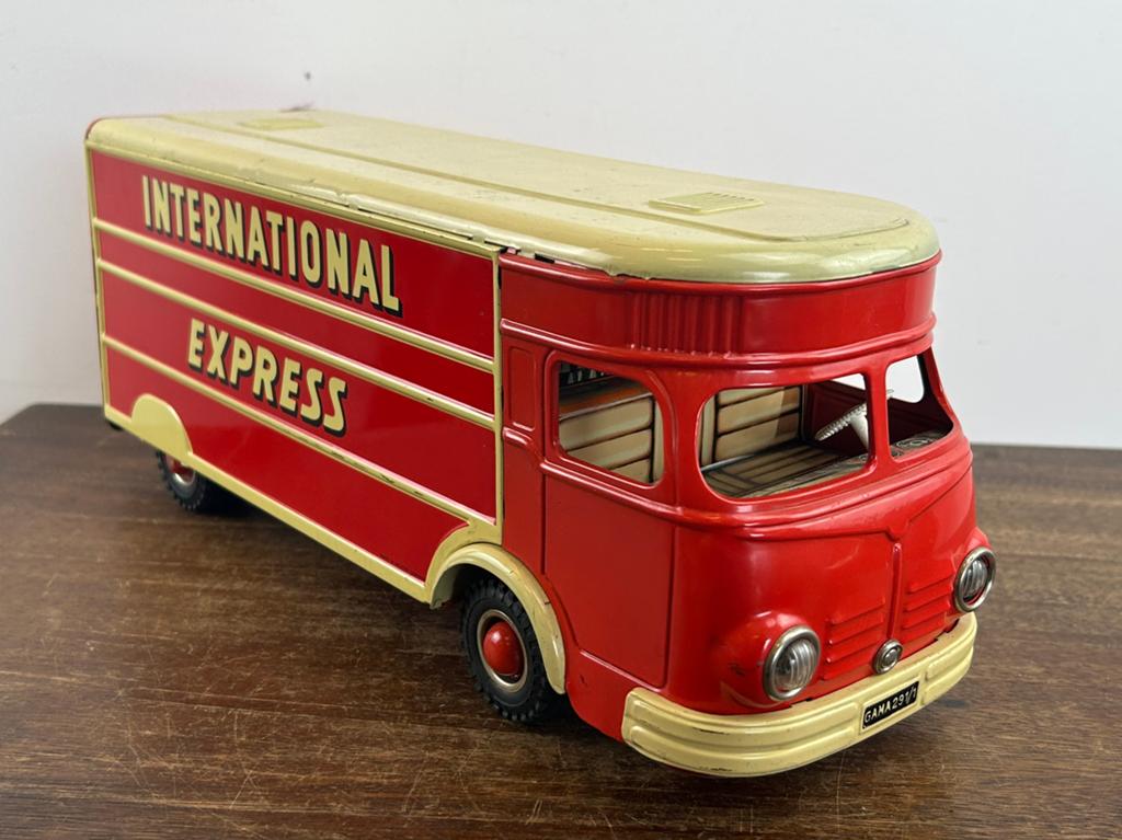 Gama 291/1 Blikken International Express Bus Western Germany, Antiek en Kunst, Antiek | Speelgoed, Ophalen of Verzenden