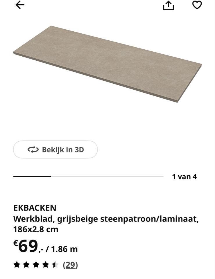 IKEA EKBACKEN Werkblad, Ophalen, 150 tot 200 cm, Zo goed als nieuw, Minder dan 100 cm