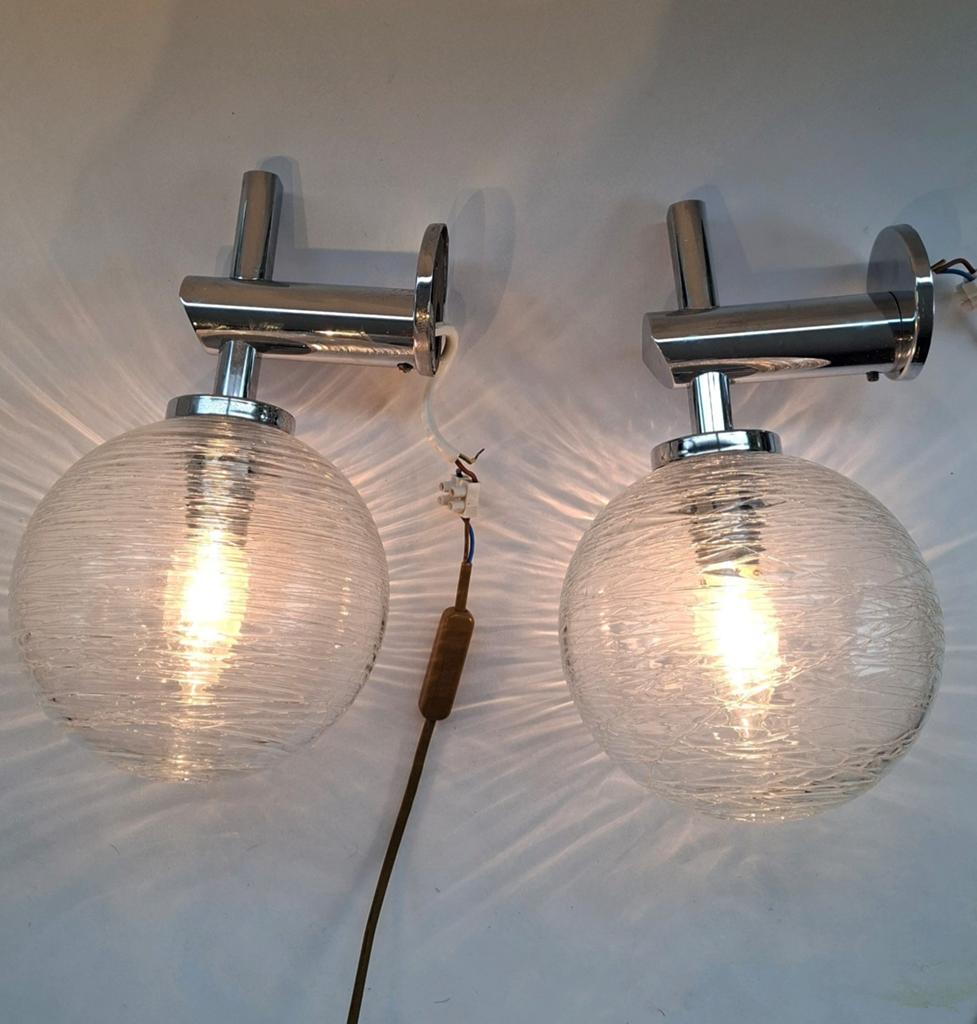 Set Vintage Chromen Doria Wandlampen, Huis en Inrichting, Ophalen of Verzenden, Glas