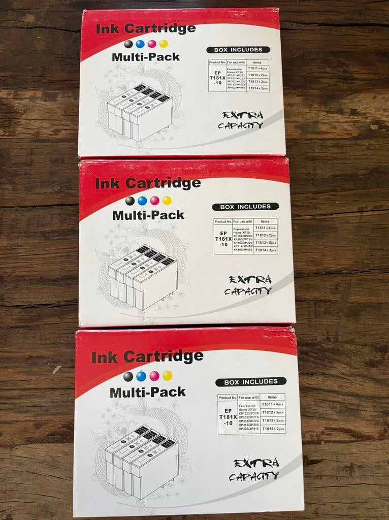 3x Epson T181X Inktcartridge Multi-Pack - Extra Capaciteit, Computers en Software, Printers, Printer, Inkjetprinter, Ophalen of Verzenden
