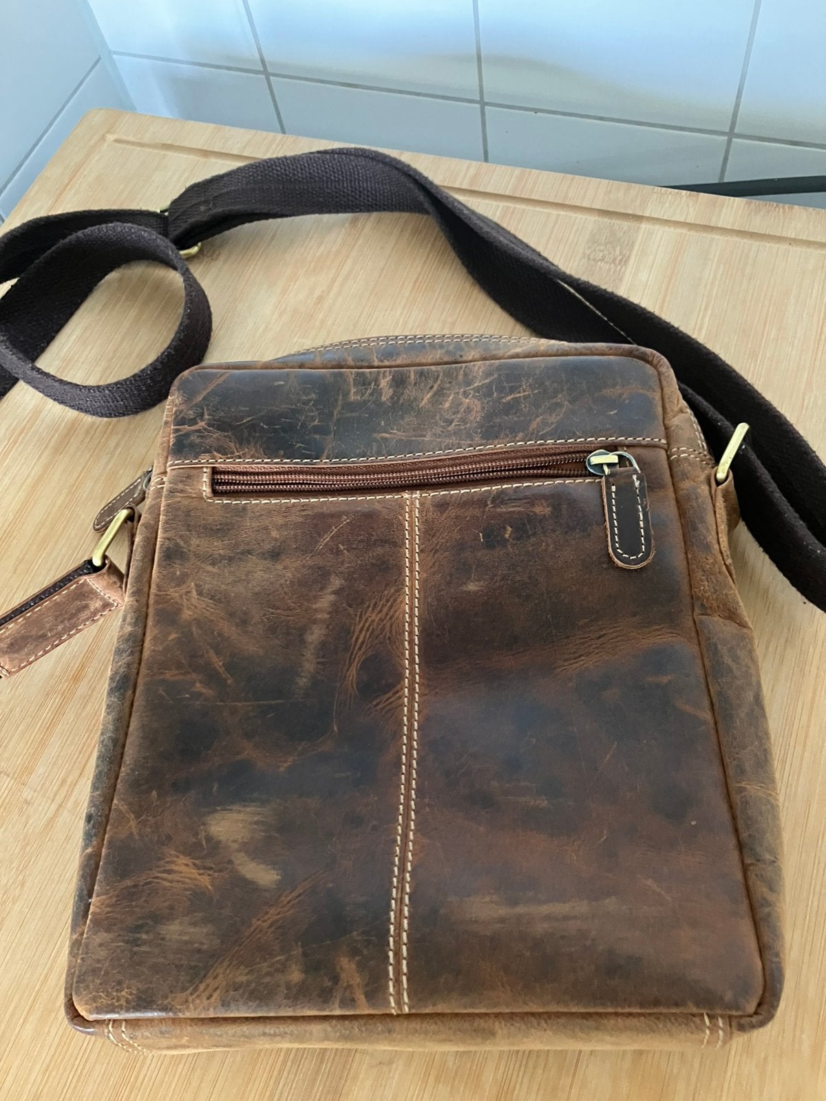 Leren heren schoudertas, Sieraden, Tassen en Uiterlijk, Ophalen of Verzenden, Zo goed als nieuw, Bruin