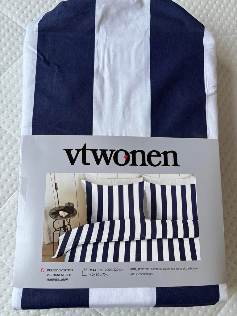 Vt wonen dekbedovertrek Vertical Stripe Marineblauw, Blauw, Dekbedovertrek, Ophalen of Verzenden, Nieuw